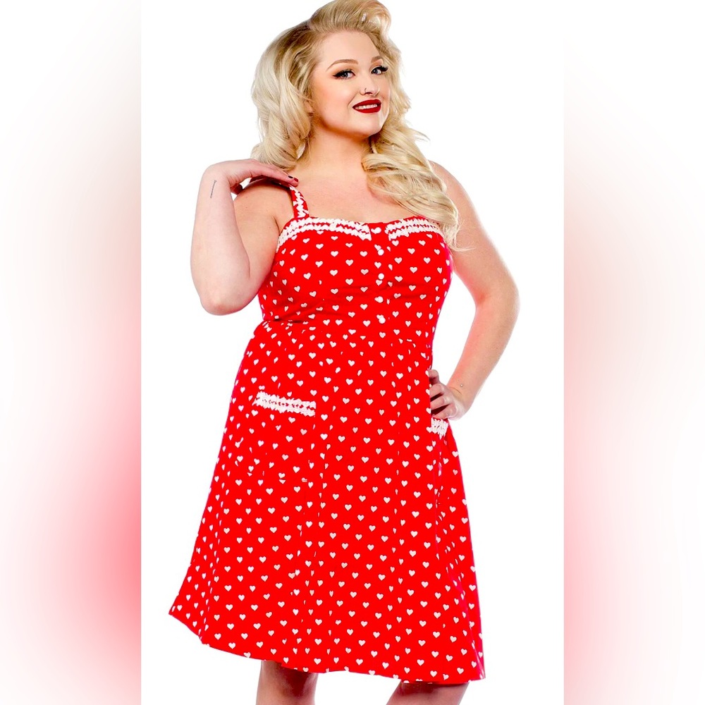 Lindy Bop Corinna Red Love Heart Swing Dress size 18